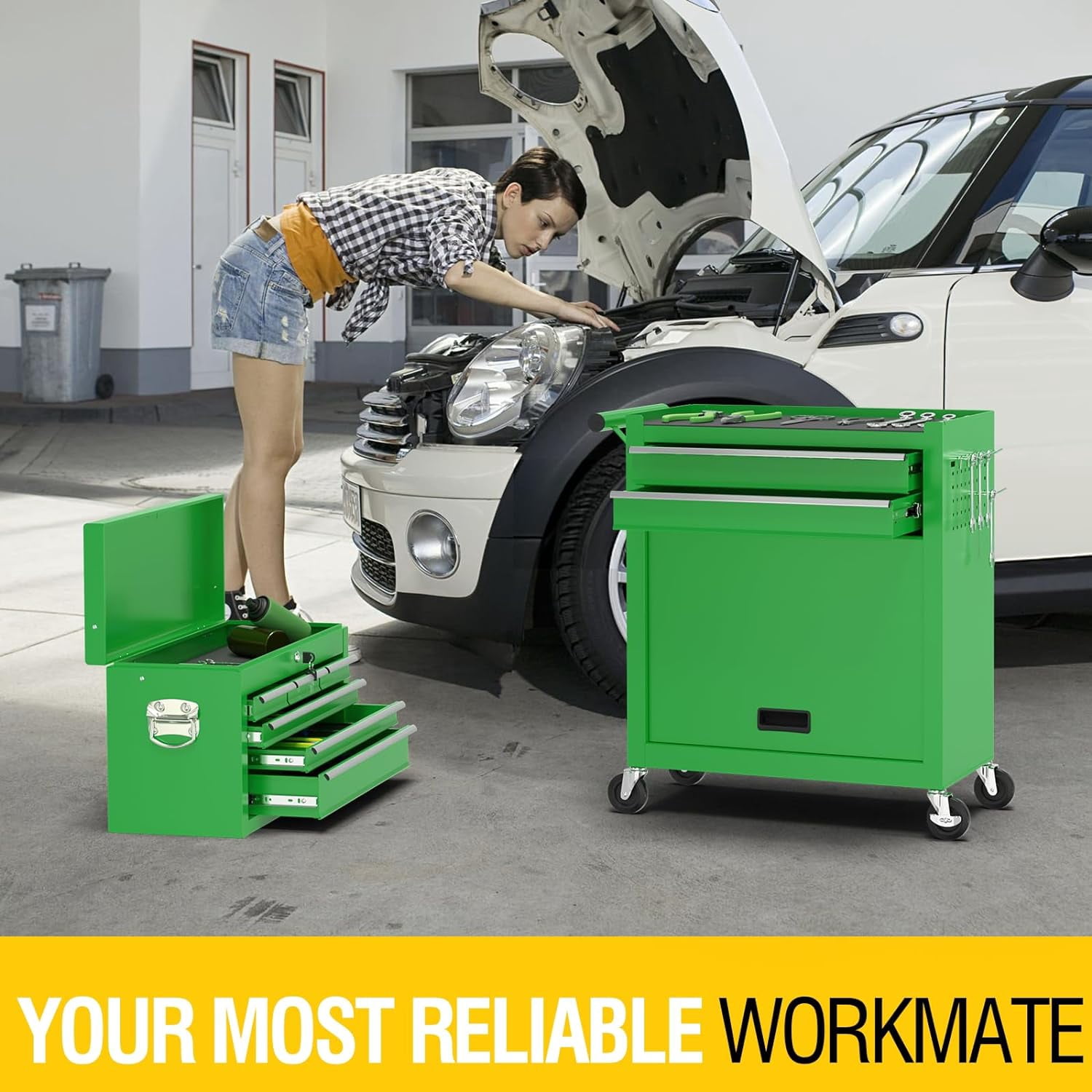 Odaof, 54 lb, 24.4" Cold Rolled Steel 8-Drawer Rolling Tool Chest Green
