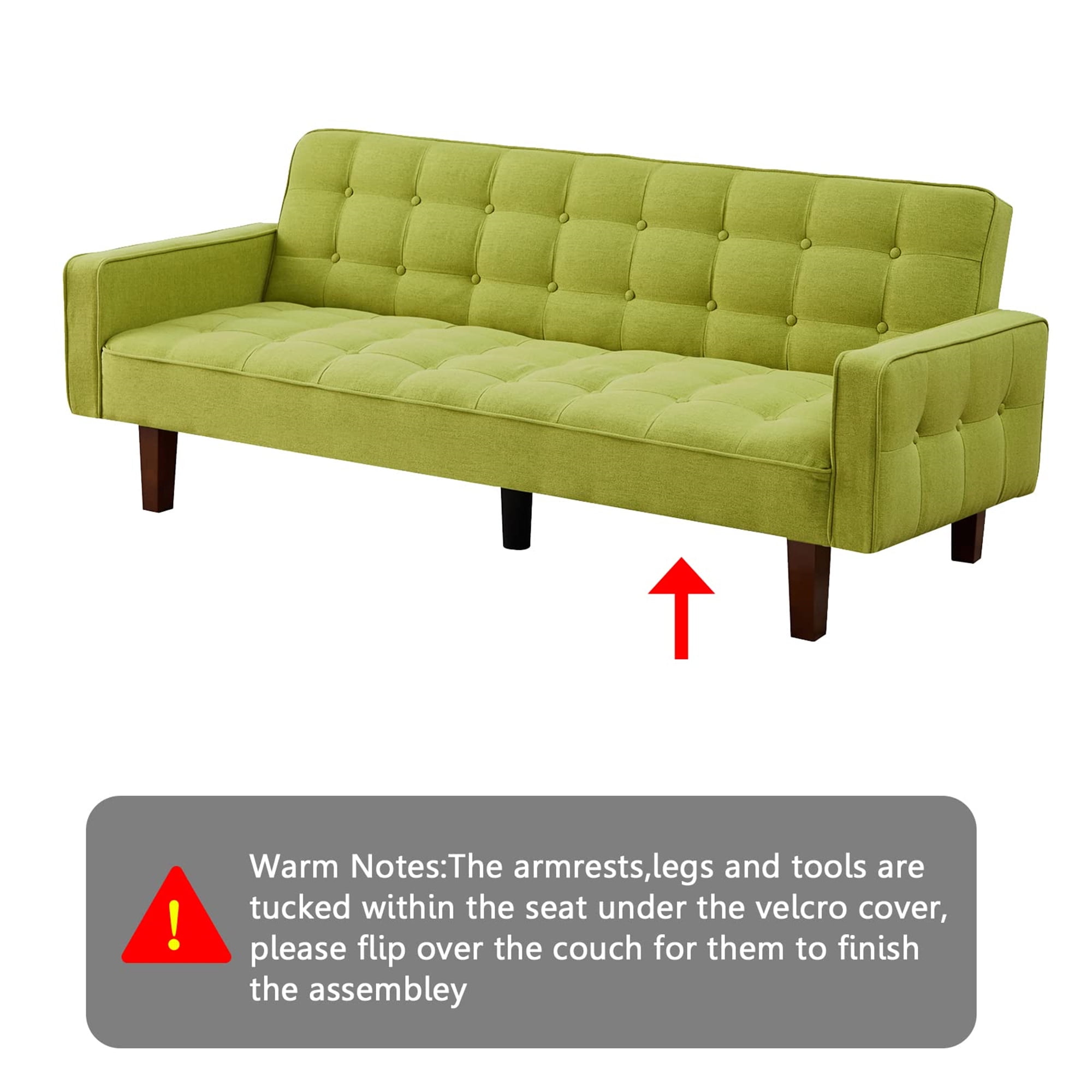 Aukfa 74" Square Arm Futon Convertible Sofa Bed for Home Office, Button-Tufted Back, Light Green