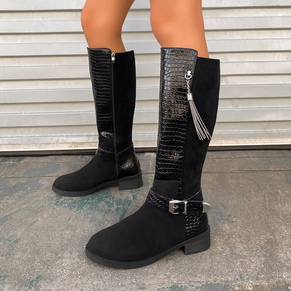 Yeahitch Womens Winter Boots Mid Calf Zippers Womens Winter Boots Round Toe Chunky Heel Warm Comfortable Tall Boots