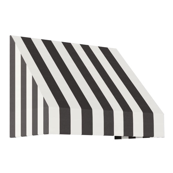 Awntech 3.38 Ft New Yorker Fixed Awning Canopy with Rigid Valance (40.5in x 24in x 48in), Black/White Stripe