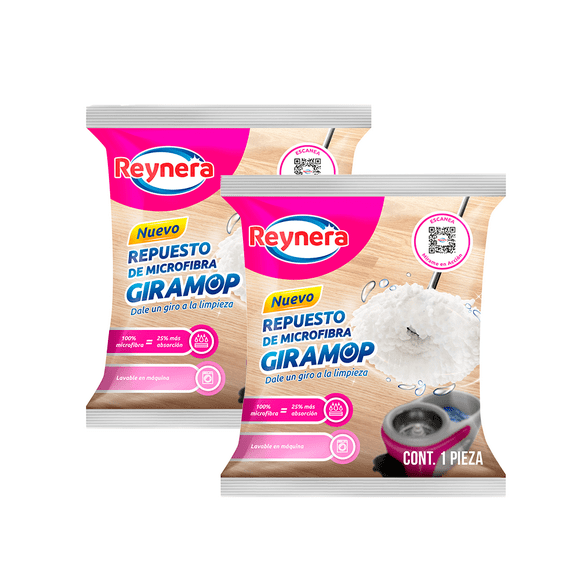 2 Repuestos Gira Mop Trapeador Microfibra Reynera