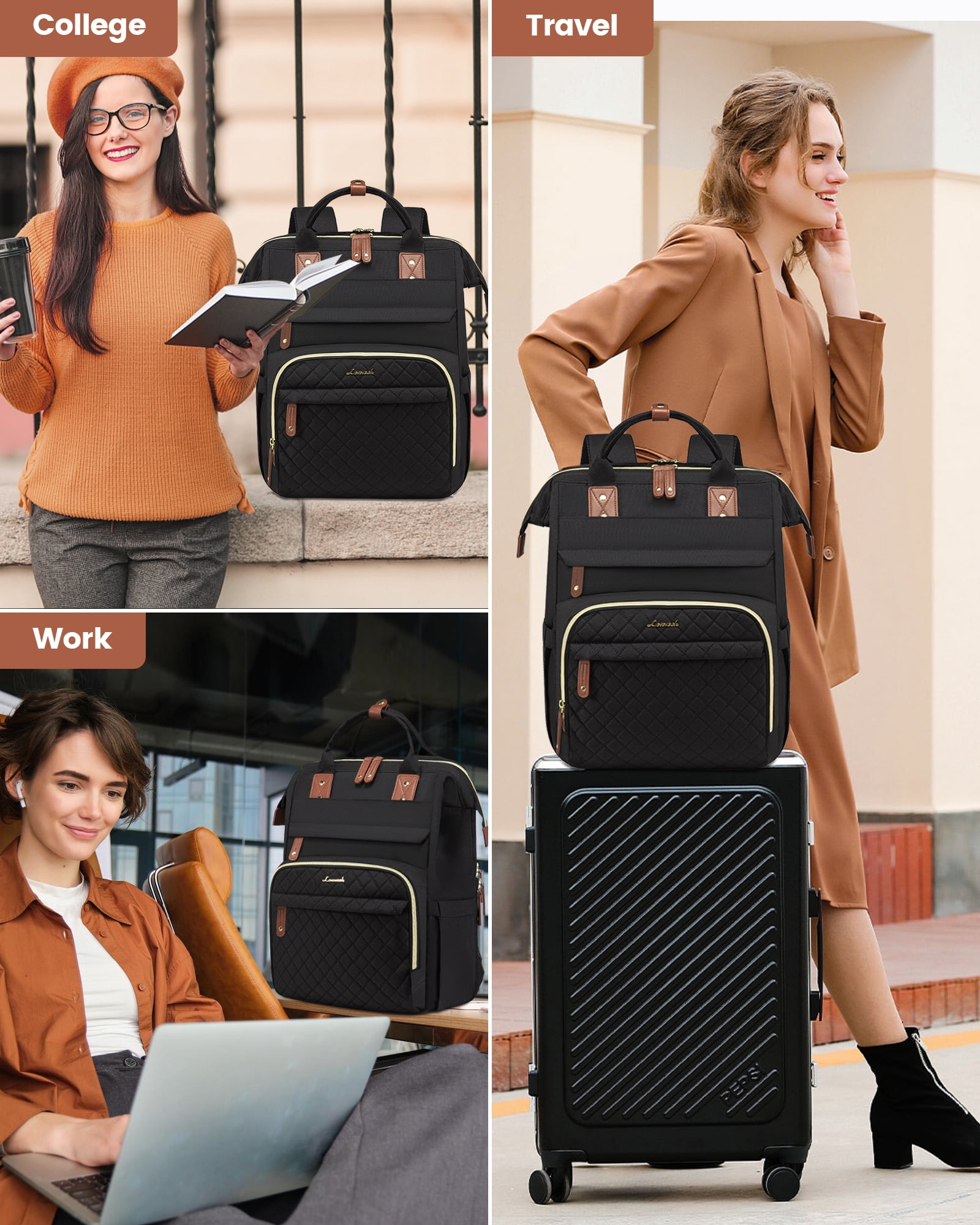 Lovevook Laptop Backpack for Women,Quilted Fashion Nurse Teacher Work Backpack Purses,Water-Resistant Travel Computer Bag for College Office Ladies Fit 15.6" Laptop