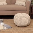 thumbnail image 2 of Round Pouf Ottoman –18"x18"x14" Hand-Knitted Cotton Pouffe –Cable Footstool –Boho Dori Hassock –Pre-Stuffed Poof – Extra Seat -Poofy Footrest for Living Room, Bedroom, Nursery, Nook –Ivory, 2 of 19