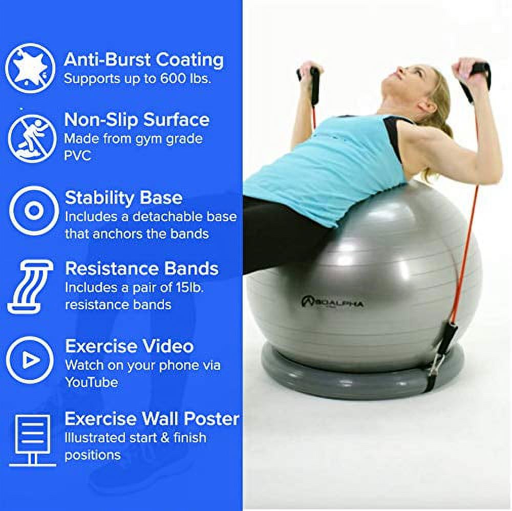 Home Gym Bundle Exercise Ball with 15LB Resistance Bands & Stability Base – Workout from Home – Great for All Fitness Levels - 65CM Anti-Burst Yoga Ball - Watch Exercise Videos Online - image 2 of 3