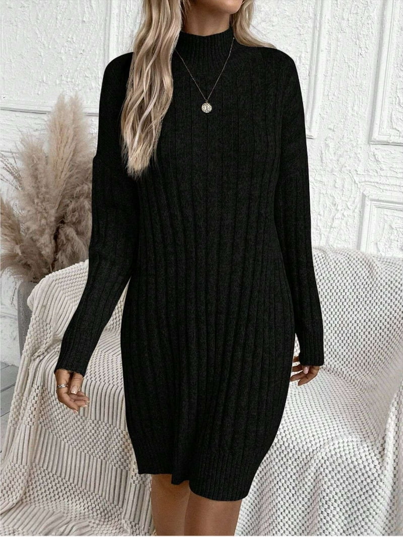 Elegant Knitted Striped Turtleneck Dress (S, Beige) - Walmart.com Elegant Knitted Striped Turtleneck Dress (S, Beige) - Walmart.com