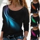 thumbnail image 4 of Camiseta con estampado de rayas Vintage para mujer, Tops a la moda de manga larga con cuello redondo, Camiseta holgada de punto ajustada para mujer 2022, 4 of 4