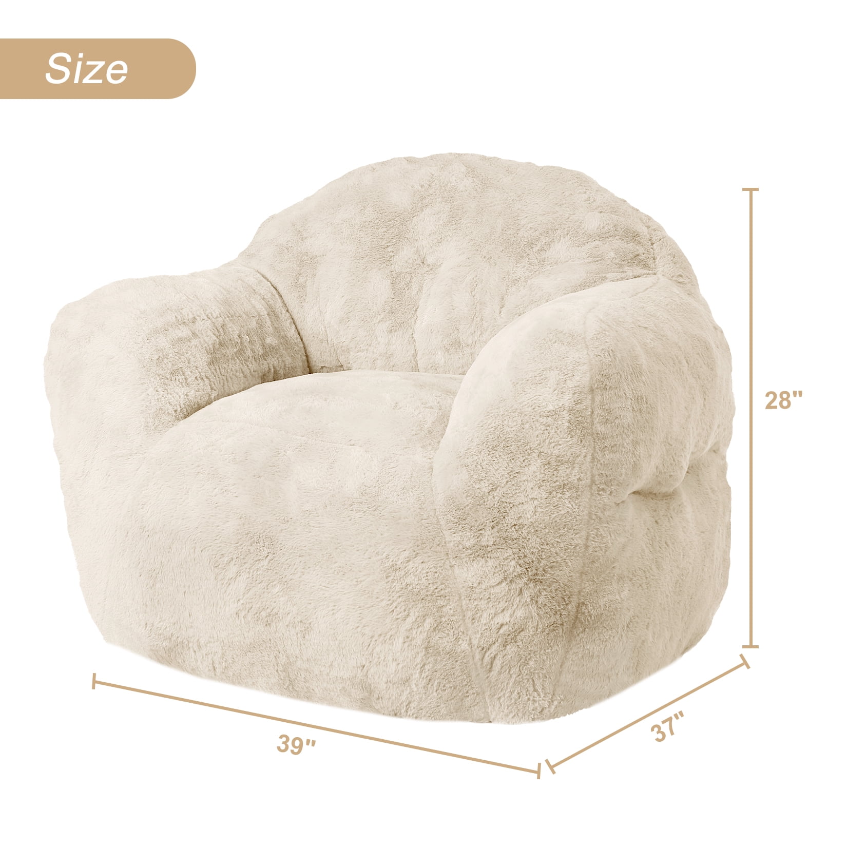 Zzistar Giant Bean Bag Chair Sofa, Hign Density Foam Filled Sofa Chair with Armrest, Large Bean Bag Couch for Adults and Kids, Beige