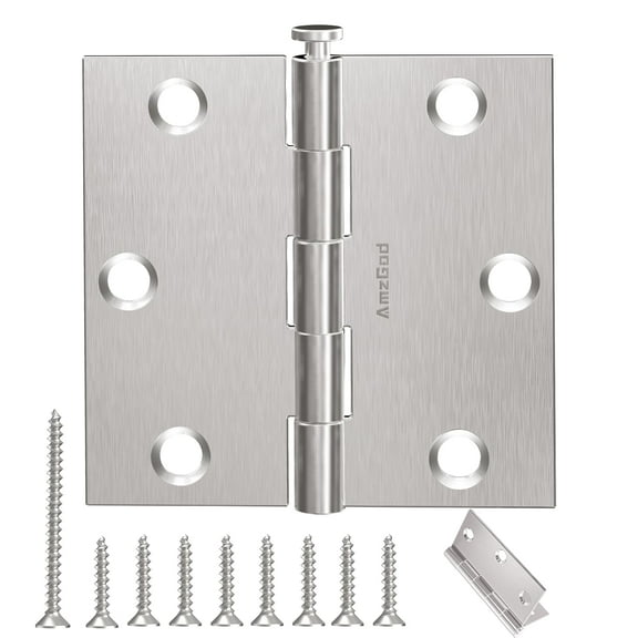 AmzGod Door Hinges Brushed Nickel - 12 Pack Nickel Door Hinges 3.5 Inch Interior Satin Nickel Door Hinges with Square Corner - 3 1/2 Inch Silver Hardware Door Hinges for Residential Standard Door C63