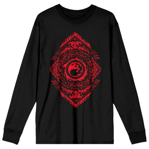 MTG Fire Symbol Men's Black Long Sleeve Graphic Tee-XL