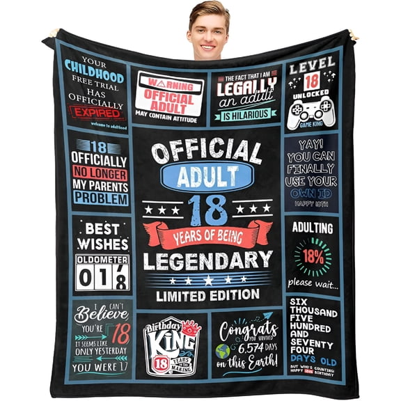 AUQ 18th Birthday Gifts for Boy,18 Year Old Boy Birthday Gifts,Gifts for Boy Turning 18,18 Birthday Gift Ideas Throw Blanket 60 x 50",Gifts for 18 Year Old Male,18 Birthday Decorations for Men