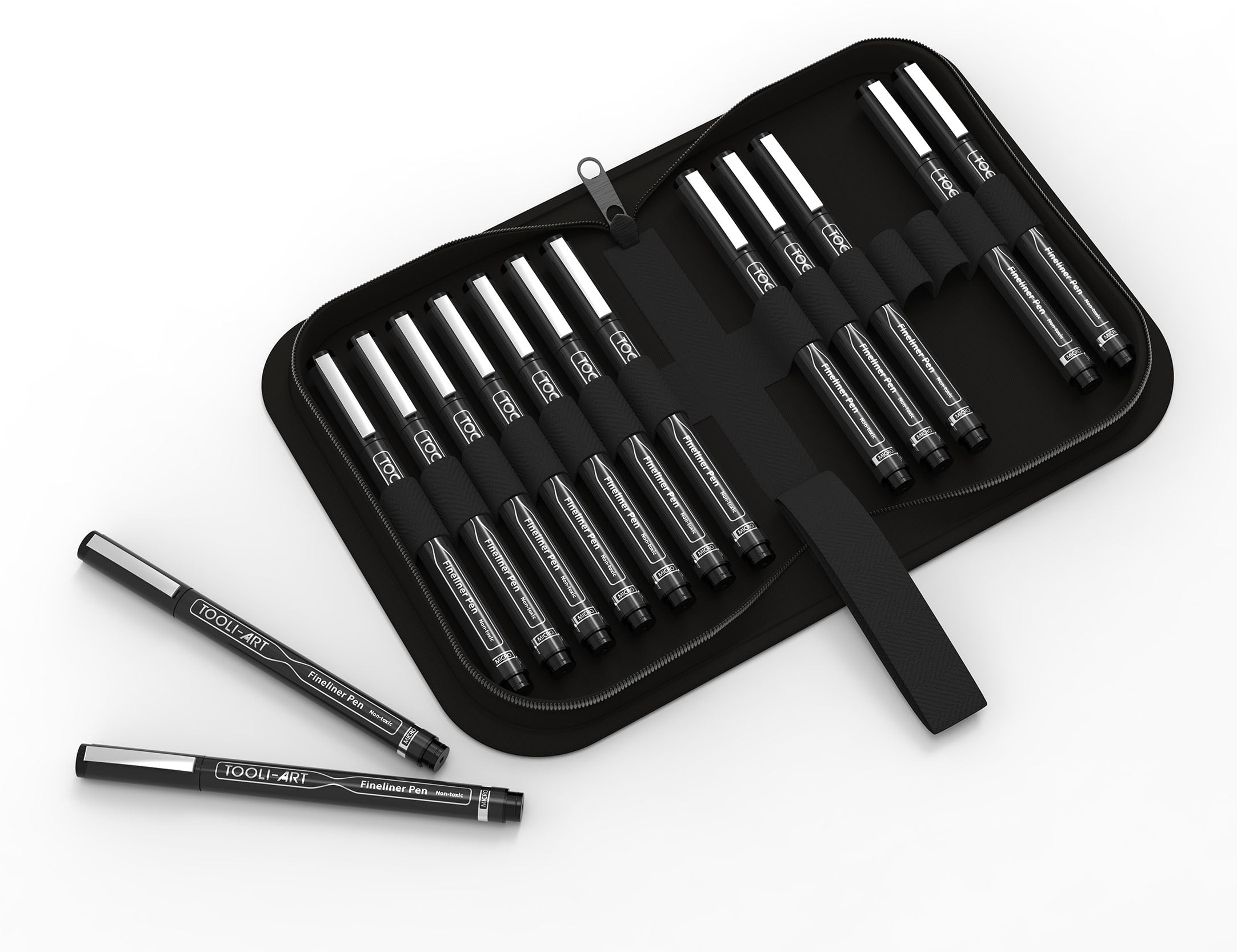 TOOLI-ART Micro-Line Needlepoint Pens Pack with Organizer Case, Black Ink, 14 Count