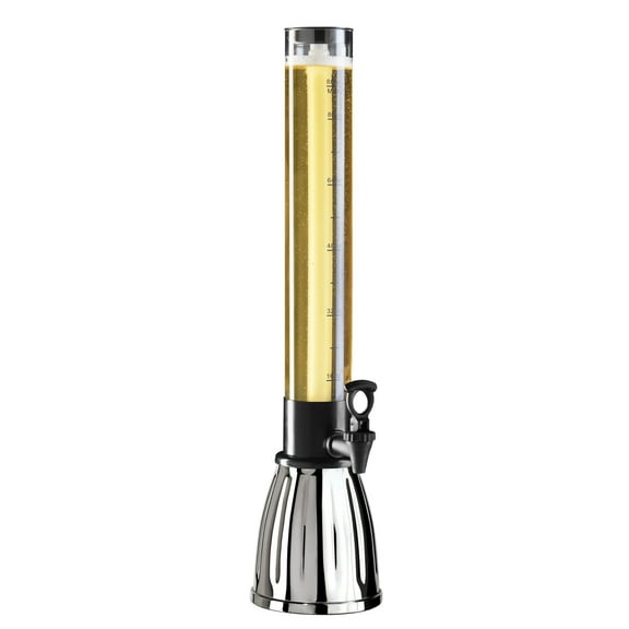 Oggi Beer Tower 3L/100oz - Beverage Dispenser with Spigot & Ice Tube, Margarita, Mimosa, Holds 6 Pints of Beer - Stainless Color Model