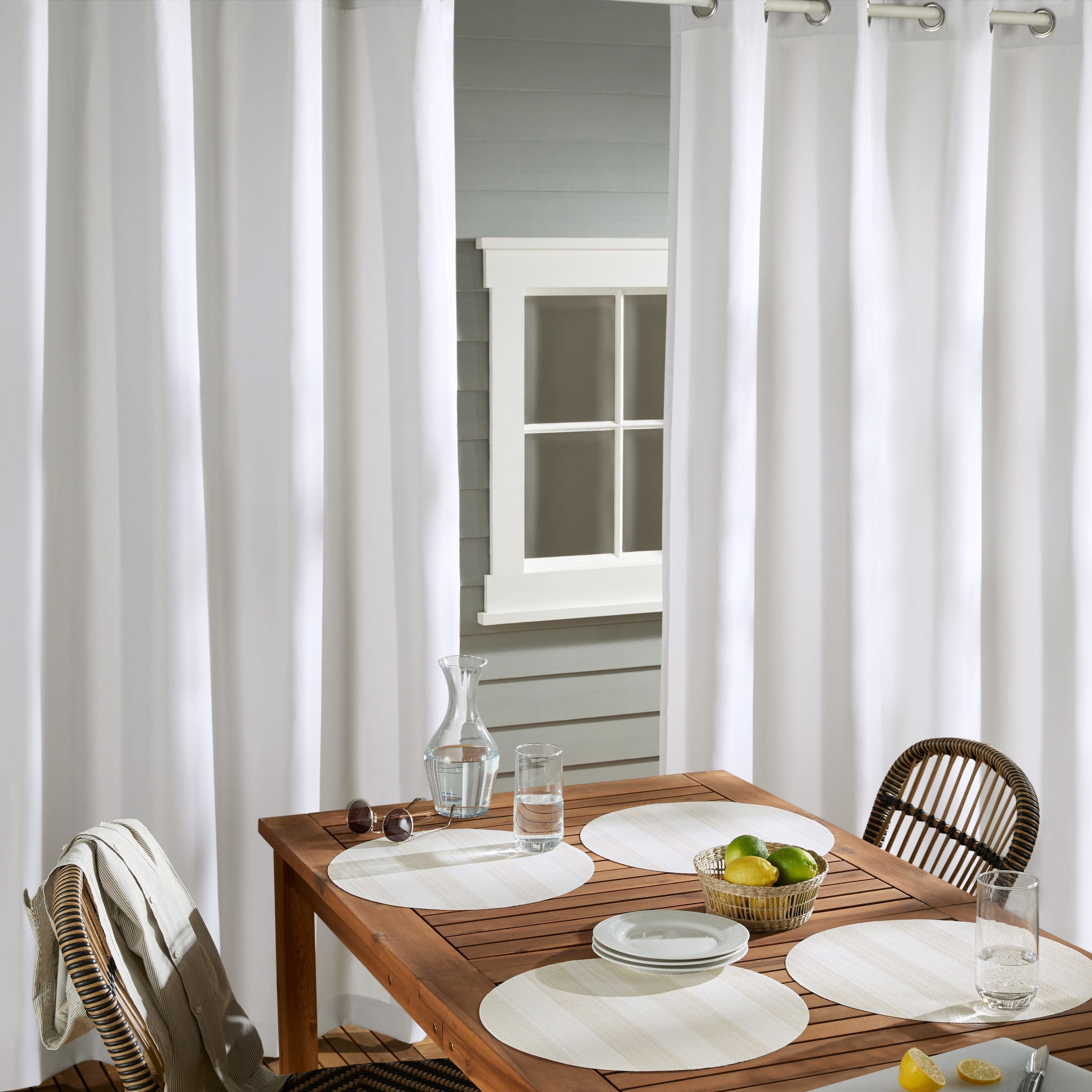 TOWN & COUNTRY BASICS Cabana Solid Heavyweight Indoor Outdoor Curtains, Light Filtering Opacity with Grommet Top, Water Repellent, 2-Pack Set, 54"x84", Winter White