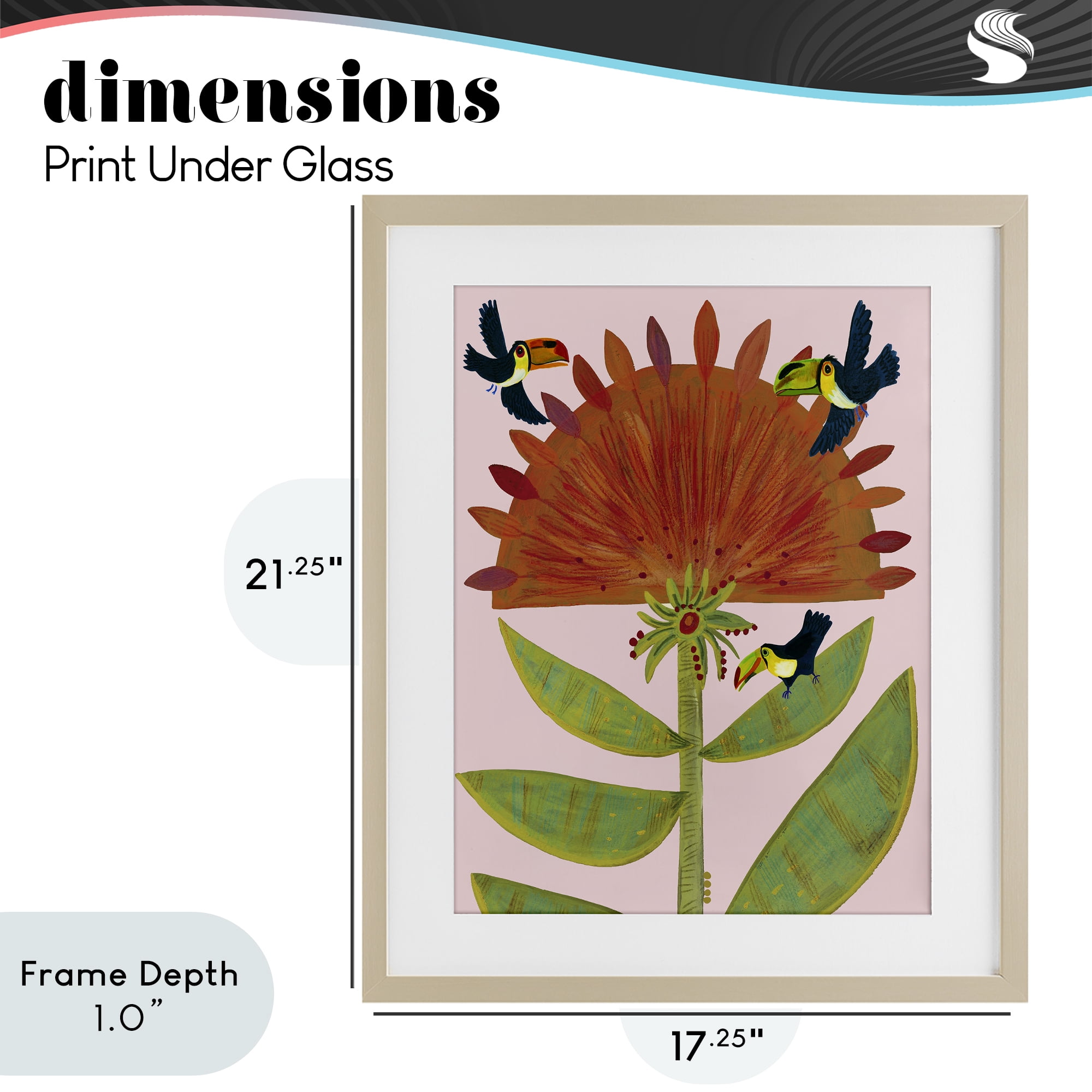 Stupell Industries Tropical Plant & Toucans Birch Framed Print Under Glass, design by Kay Widdowson
