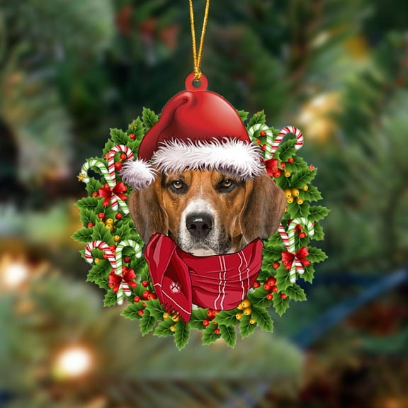 Acrylic 2D FLAT Beagle 2-Xmas Bandana Hanging Ornament