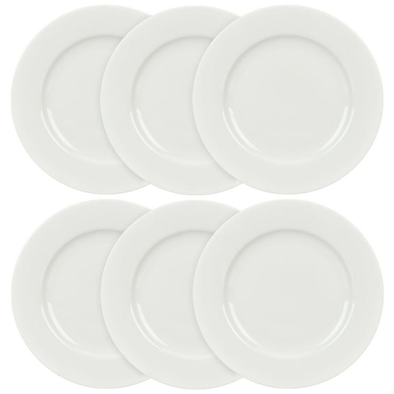 STP GOODS Basic Line Porcelain Dinner Plate Set of 6 pcs 10.5" (26.5 cm) Porcelain Round Plate for Salad Appetizer Plate Salad Plate Serving Plate for Home & Kitchen, Service for 6, White