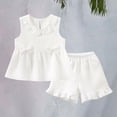 thumbnail image 2 of LIJCC Ensemble Décontracté d'Été pour Filles Coton Lin Sans Manches à Volants Col Rond T-Shirt et Shorts 2 Pcs (Blanc, 6-12 Mois), 2 of 8