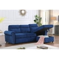 thumbnail image 6 of Maklaine Velvet Fabric Reversible Sleeper Sectional Sofa Chaise in Blue, 6 of 13