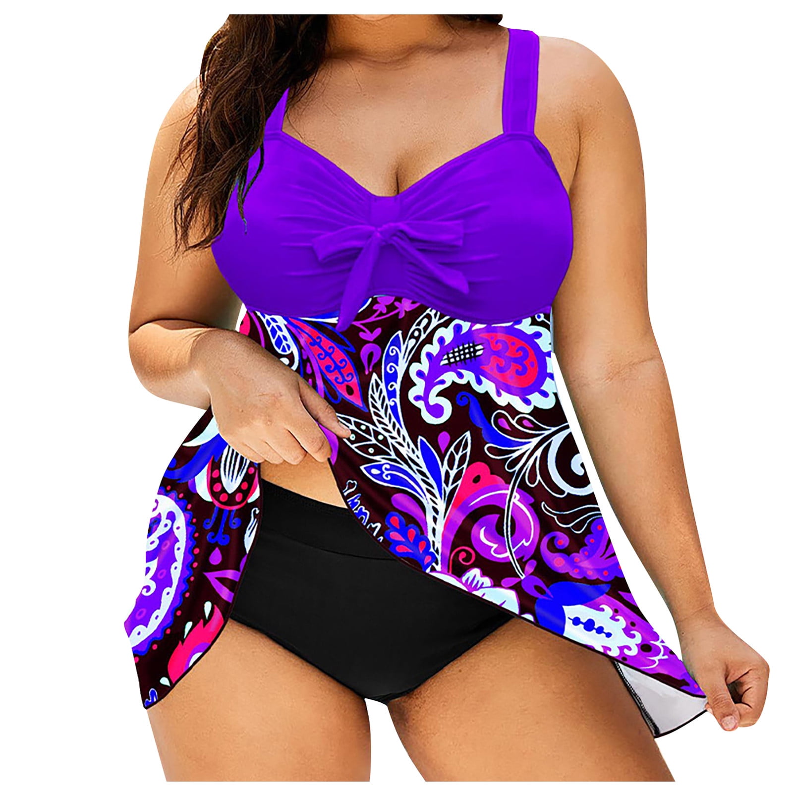 YDKZYMD Bathing Suit Women Tummy Control Hot Pink/Purple/Sky Blue High Waisted Sexy Beachwear Paisley Print Plus Size Swimdress - Walmart.com