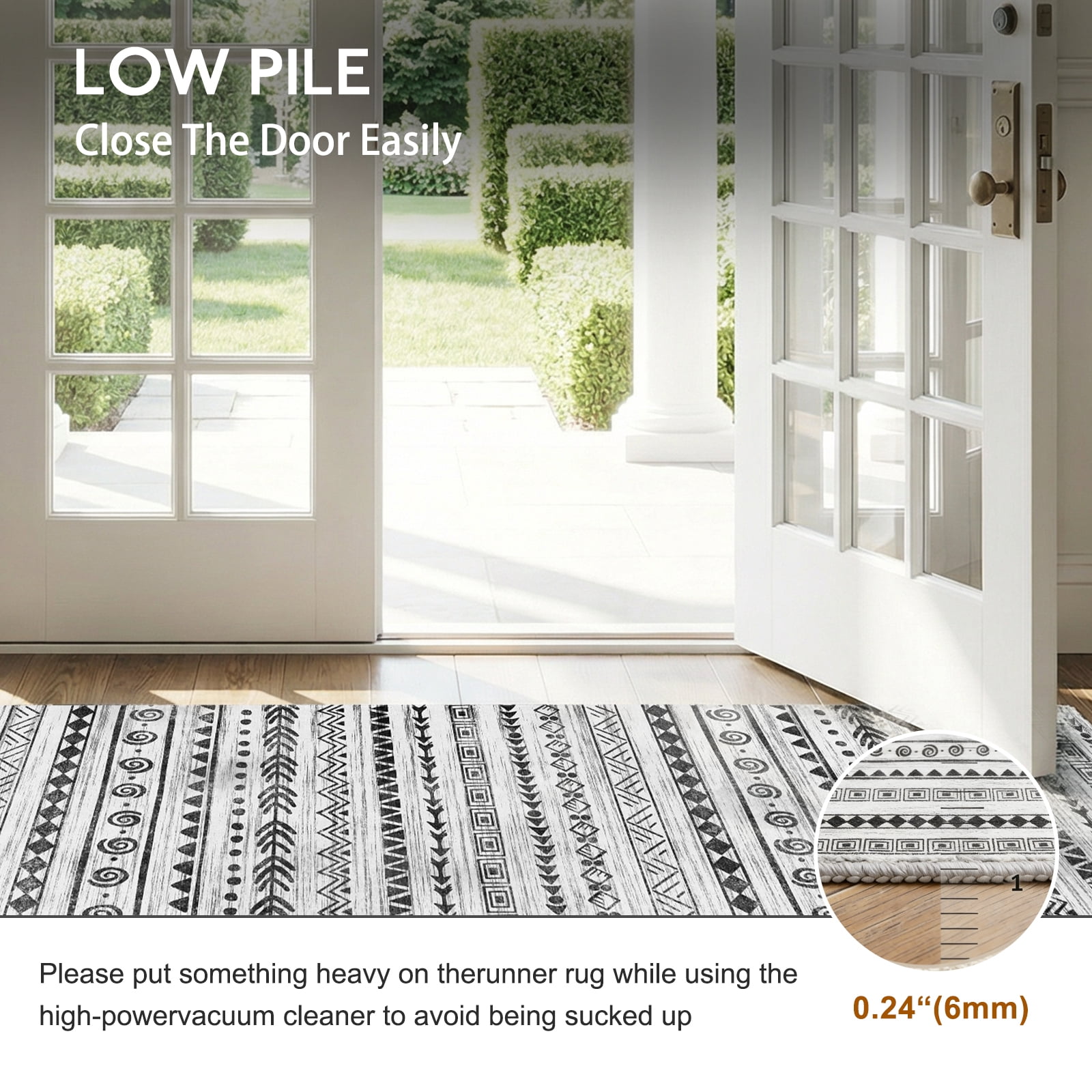 Boho 2'x10' Washable Hallways Rug, 2x10FT Runner Rug with Rubber Backed, Vintage Runners for Laundry Non Slip Carpet Khaki Lightweight Door Mat Indoor Entrance