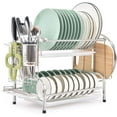 thumbnail image 1 of Dish Rack, 304 Stainless Steel 2 Tier Dish Drying Rack with Drain Board, Utensil Holder, Cutting Board Holder, Rustproof Dish Drainer for Kitchen Countertop (Silver), 1 of 7