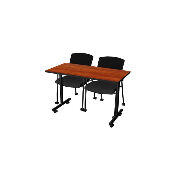 Regency Kobe 48 x 24 in. Mobile T-Base Training Seminar Table- Cherry, 2 Knight Mesh Chairs