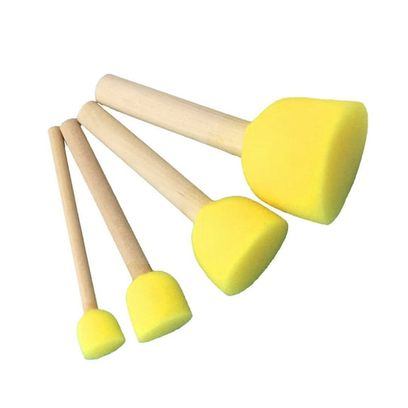 Soimiss 24Pcs Round Sponge Stamps for Kids Painting with Wooden Material Yellow