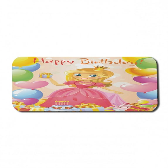 Birthday Computer Mouse Pad, Birthday Girl Princess Themed Image with Hearts and Balloons Image, Rectangle Non-Slip Rubber Mousepad Large, 31" x 12" Gaming Size, Multicolor, by Ambesonne