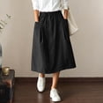 thumbnail image 5 of Cotton Linen Midi Skirts For Women Elastic Waist Button Detail A-Line Skirt Summer Casual Lounge Vacation Skirts With Pockets, 5 of 7