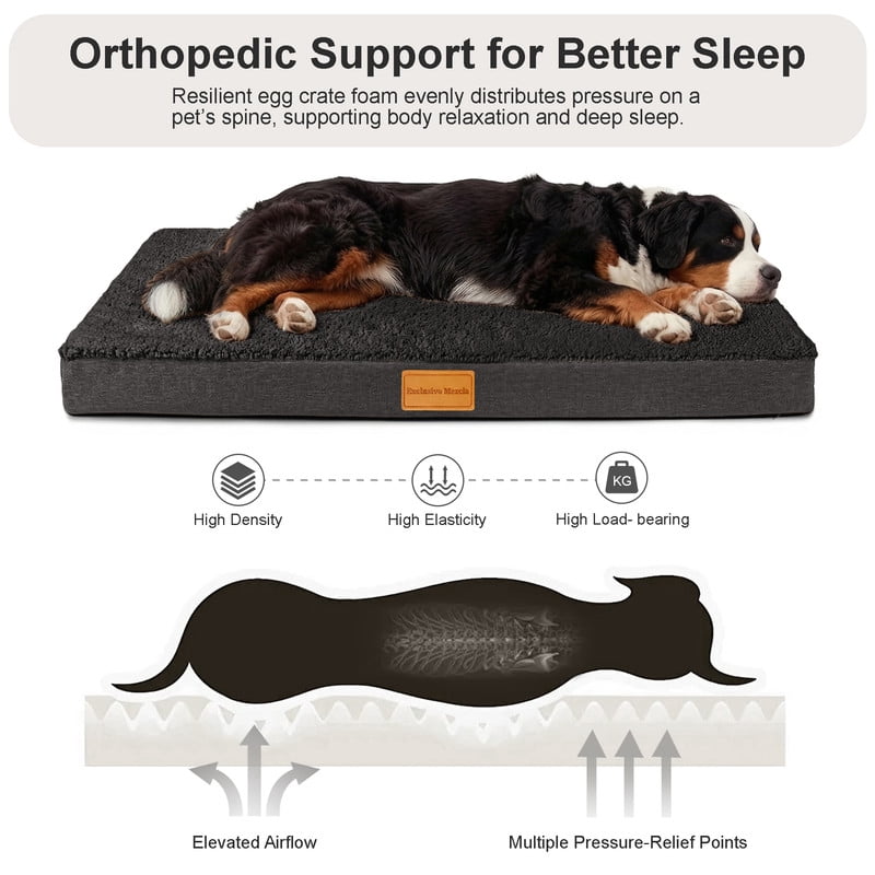 Exclusivo Mezcla Medium Dog Bed with Removable and Washable Cover, Orthopedic Pet Bed for Crates, Non-Slip Bottom and Waterproof Liner, 36"×24", Black