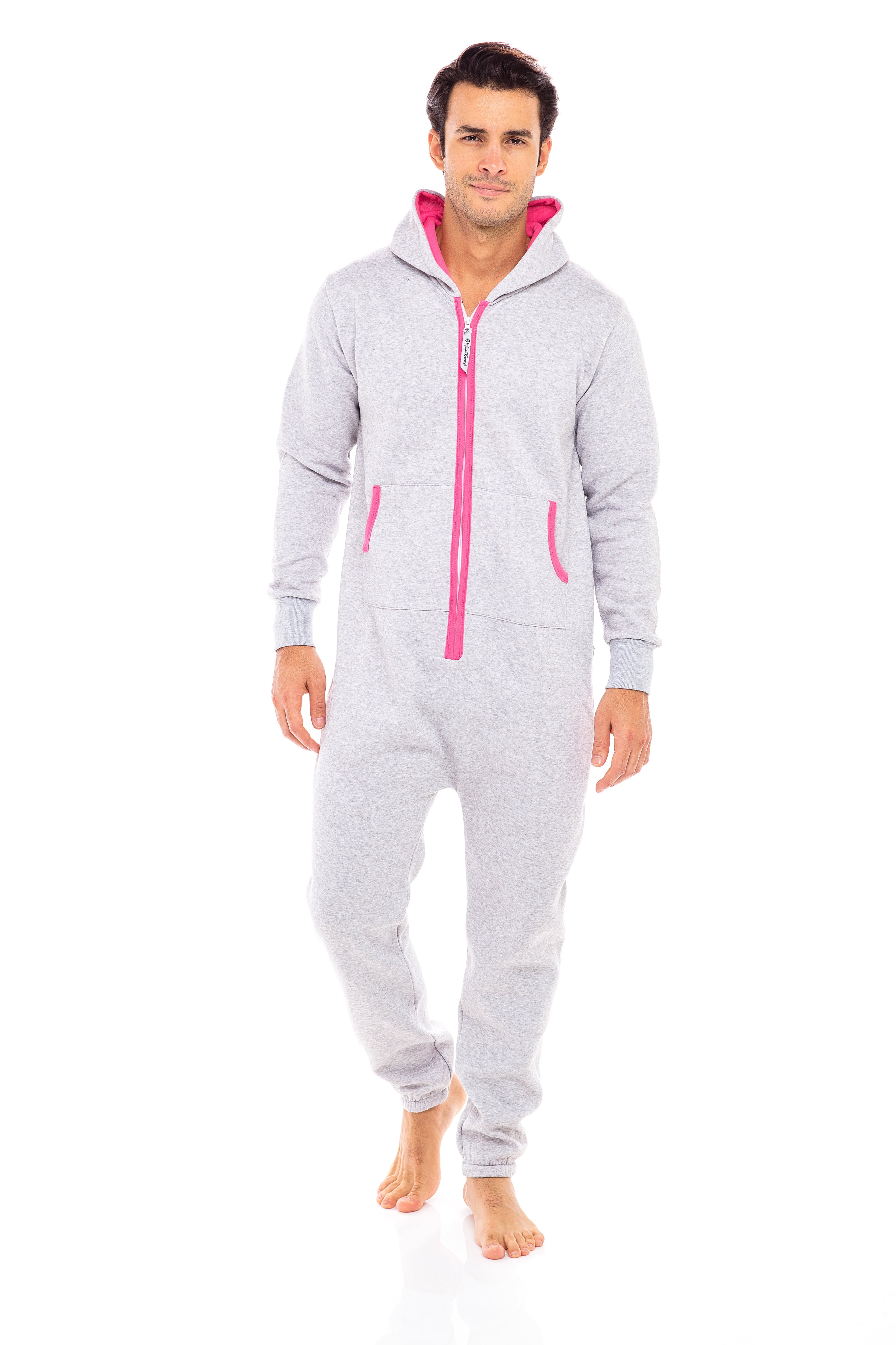 Mens Jumpsuit Non Footed Pajama Unisex One Piece Playsuit Adult Onesie With Hood 
