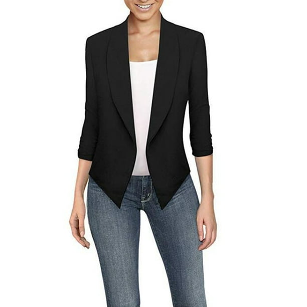 UKAP Women Casual Blazer Slim Open Front Jacket Top 3/4 Sleeve Career