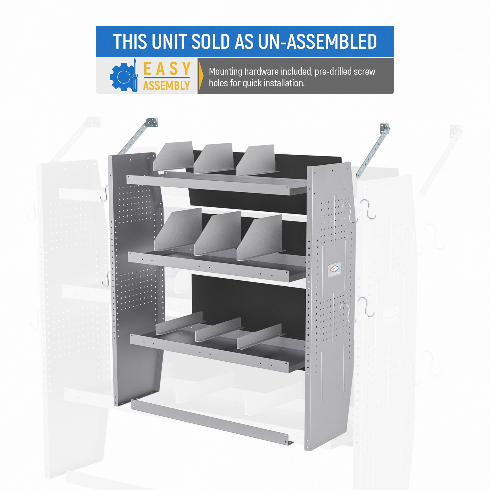 AA Products SH-4303 Automotive Steel Van Shelving Storage System 32" W x 43" H x 13" D, Grey