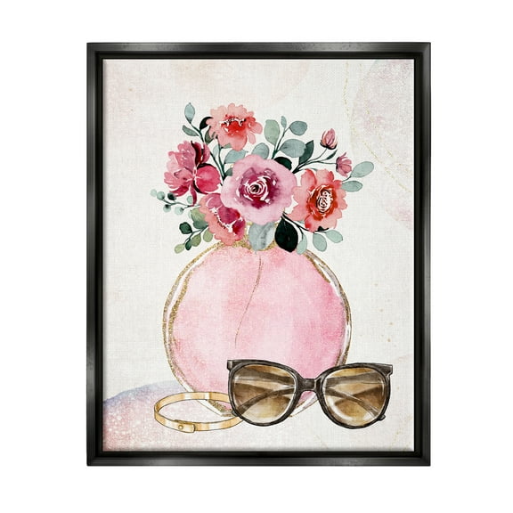 Stupell Industries Pink Bouquet & Sunglasses Botanical & Floral Painting Black Floater Framed Canvas Art Print Wall Art, 17 x 21