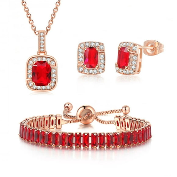 HOARBOEG Earring Sets for Women Multicolore Boucle d'Oreille Collier Bracelet 2 * 9mm Couleur Zircon Unique Diamant Complet