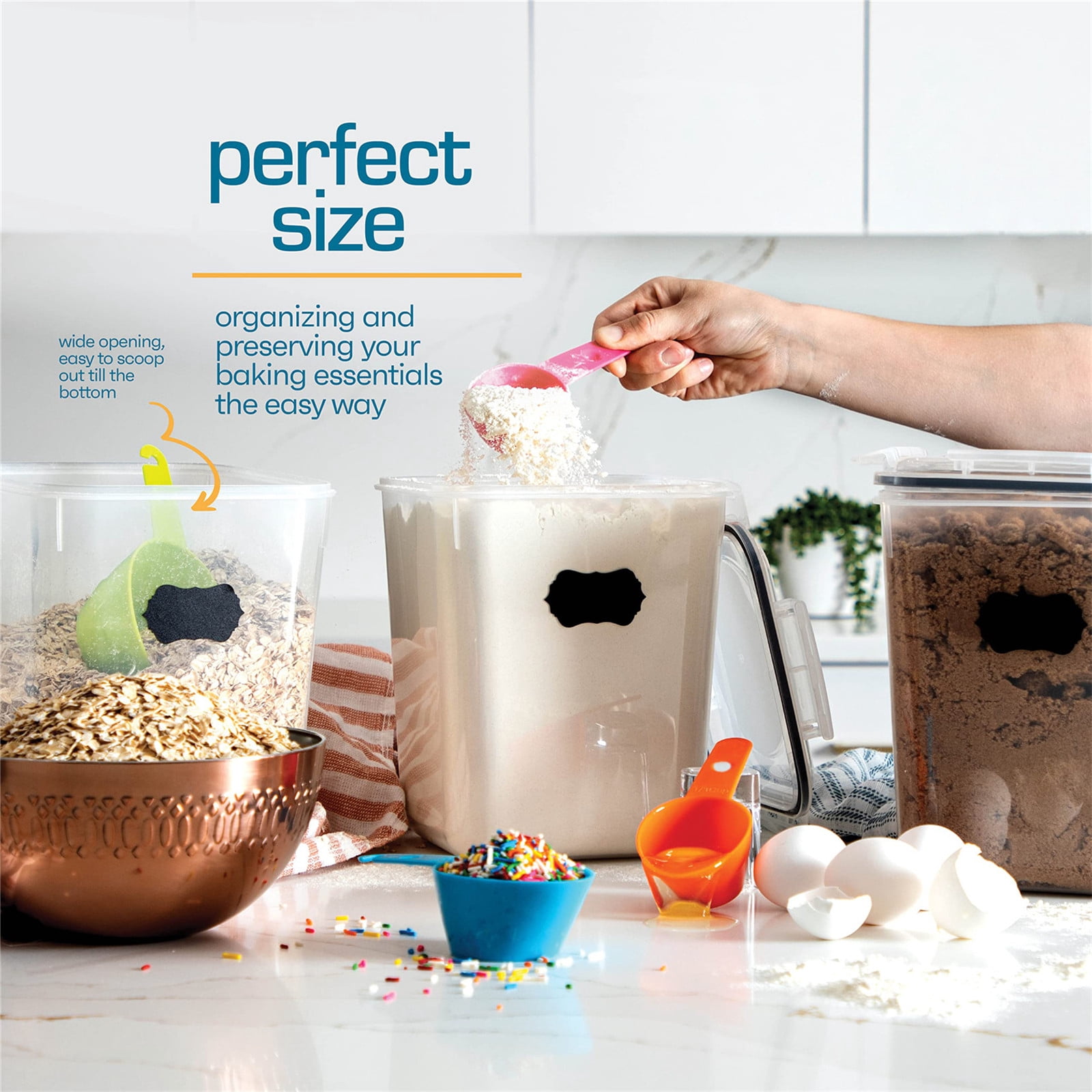 4 Pack Large Food Storage Containers with Lids – 5.2L Airtight Kitchen Canisters for Flour, Sugar, Rice, Pasta & Pantry Organization, BPA-Free Plastic, Stackable