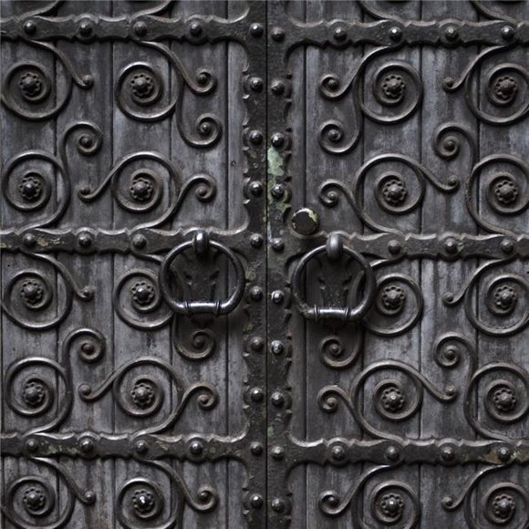 Door Handles on Ornate Metal Doors Poster Print, 24 x 24