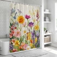 thumbnail image 6 of Spring Colorful Floral Shower Curtain, Waterproof Shower Curtains for Bathroom, Yellow Purple Pastoral Flowers Washable Fabric Bathtub Curtain Set Bath Decor with 12 Hooks Extra Long 72"x96", 6 of 8