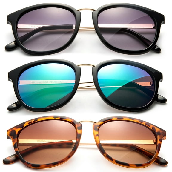 3 Pack Plastic Square Vintage Frame Metal Bridge Fashion Sunglasses for Women