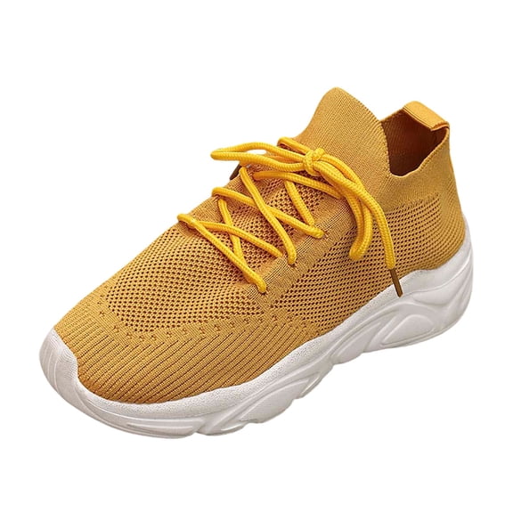 Daznico Women's Breathable Platform Sneakers - Lace-Up Walking Shoes with Thick Cushioned Sole for Casual Wear & Jeans,Color:Yellow,Size:9.5