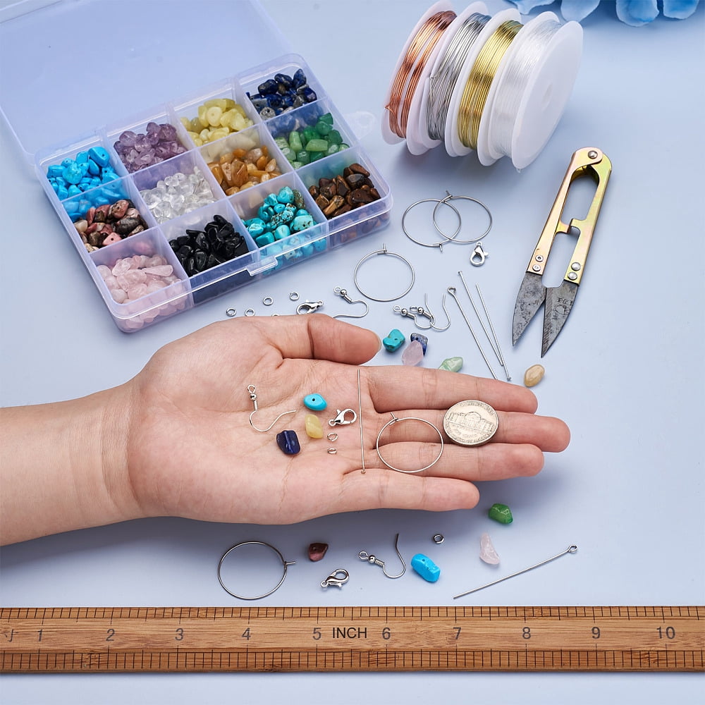 DIY Earring Making Kits inlcude Gemstone Chip Bead Copper Wire Elastic Thread Brass Earring Hook Pin Zinc Alloy Clasp 5~8x5~8mm180g/set