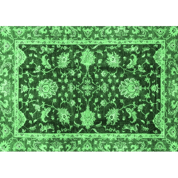 Ahgly Company Indoor Rectangle Abstract Emerald Green Modern Area Rugs, 2' x 4'