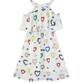 thumbnail image 1 of Girls Dress Colorful Heart Print Cold Shoulder Party Dress 12 Years, 1 of 8