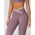 thumbnail image 5 of IDOPIP Women 2 Piece Workout Sets Color Block Strappy Sports Bra High Waist Leggings Gym Yoga Pilates Sports Outfits L Taro Purple, 5 of 7