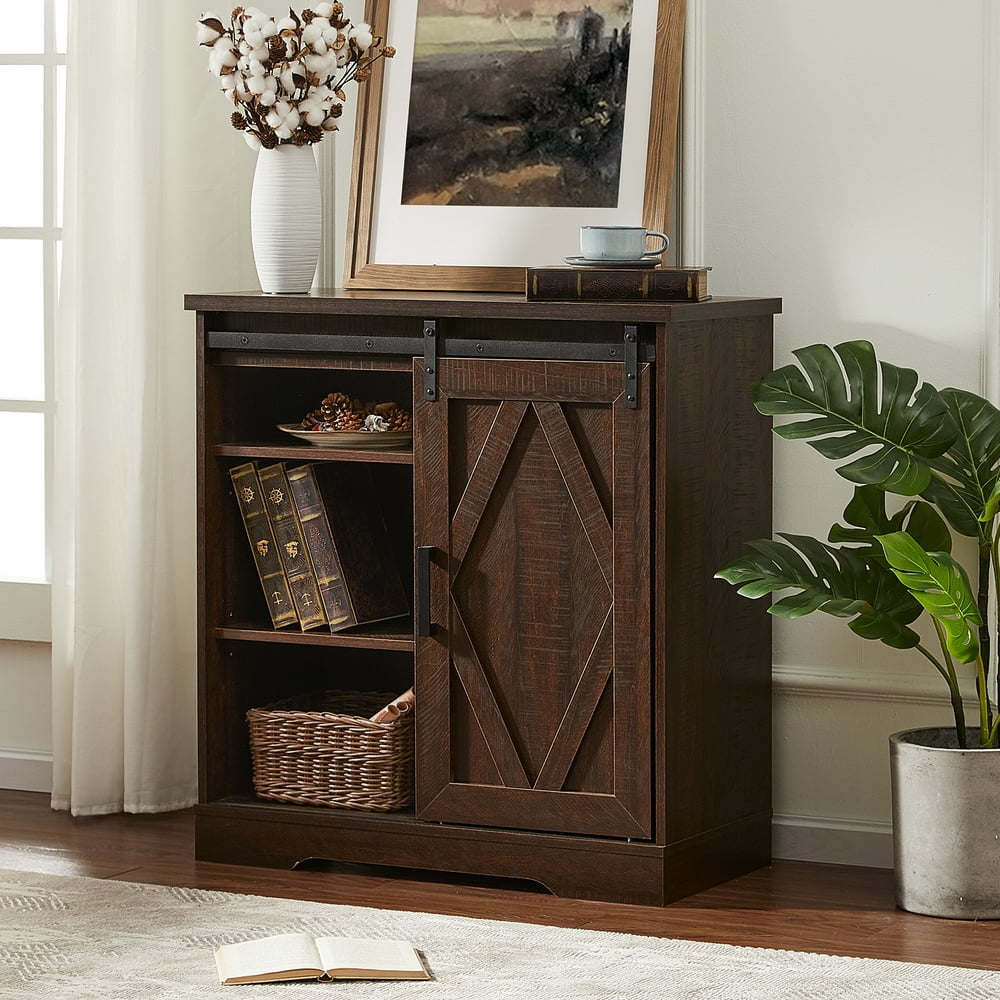 Wampat Farmhouse Sliding Barn Door Accent Storage Console