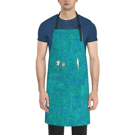 

Xecao Blue Green Glitter Print Kitchen Cooking Aprons Waterproof Adjustable Bib Aprons with 2 Pockets for Women Men Chef