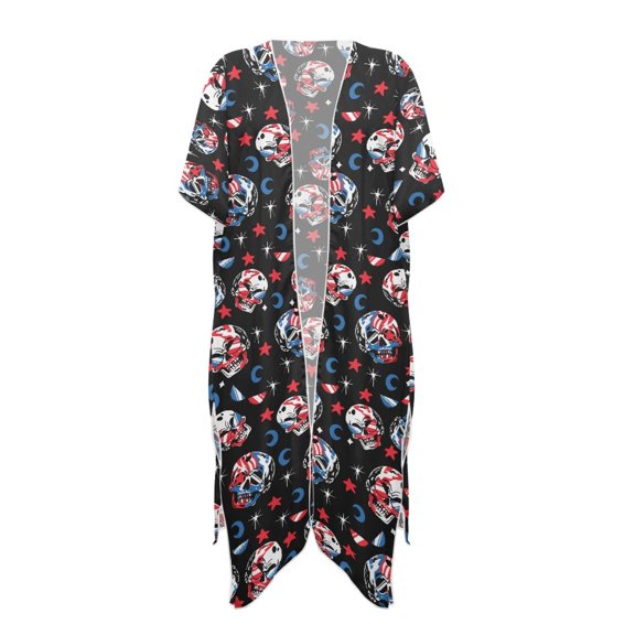 HELLHERO Loose Bathing Suit Cover Up for Summer High Quality Fabrics Breathable Long Kimono Swimsuit Cover Up Skull Design