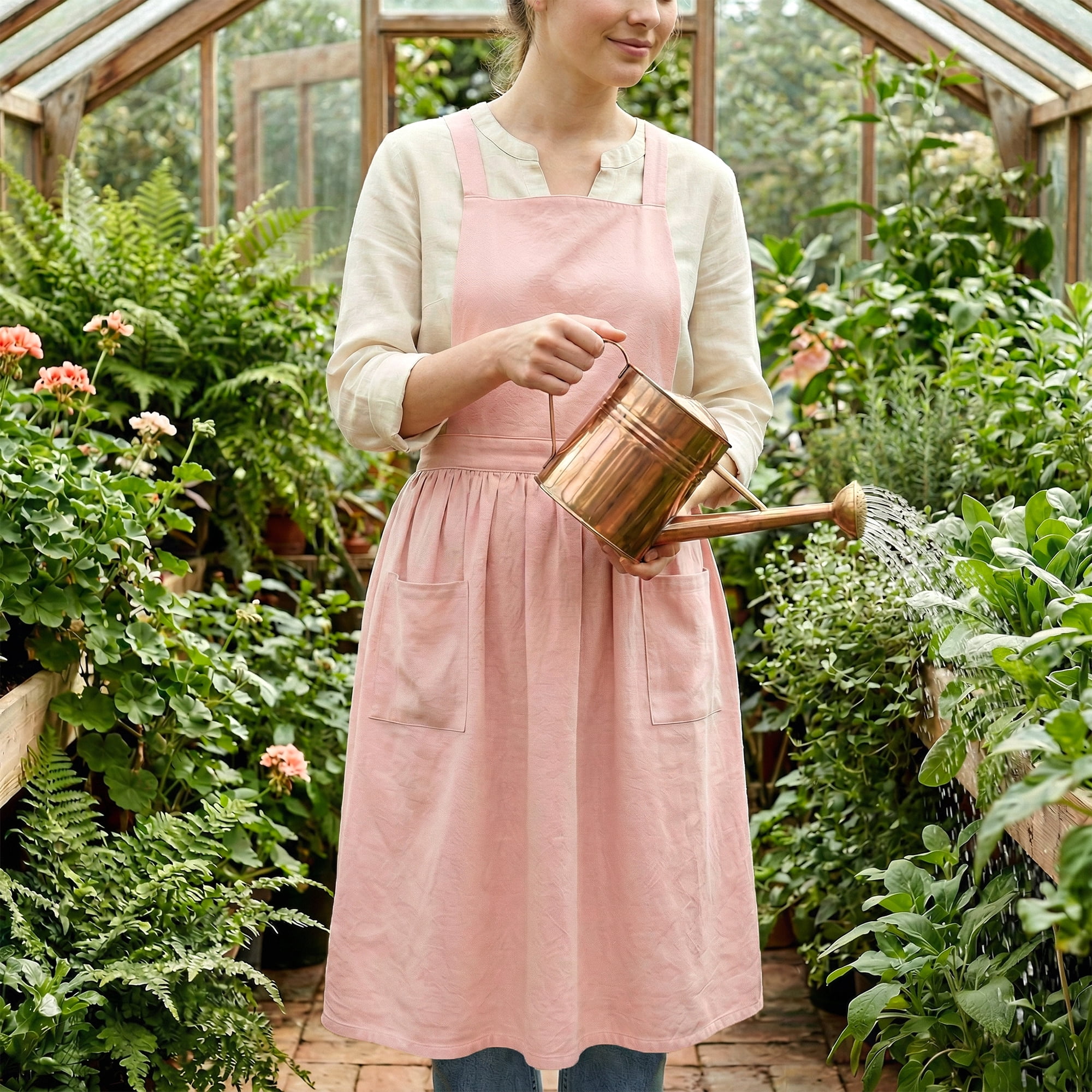 Unique Bargains Women's Kitchen Apron Long Waist Cooking Apron 37.4x50.4in Pink