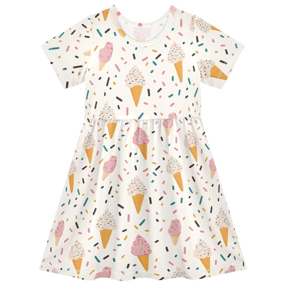 joogoo Cartoon Ice Cream Girls' Short Sleeve Dress Kids Dresses 5-6T