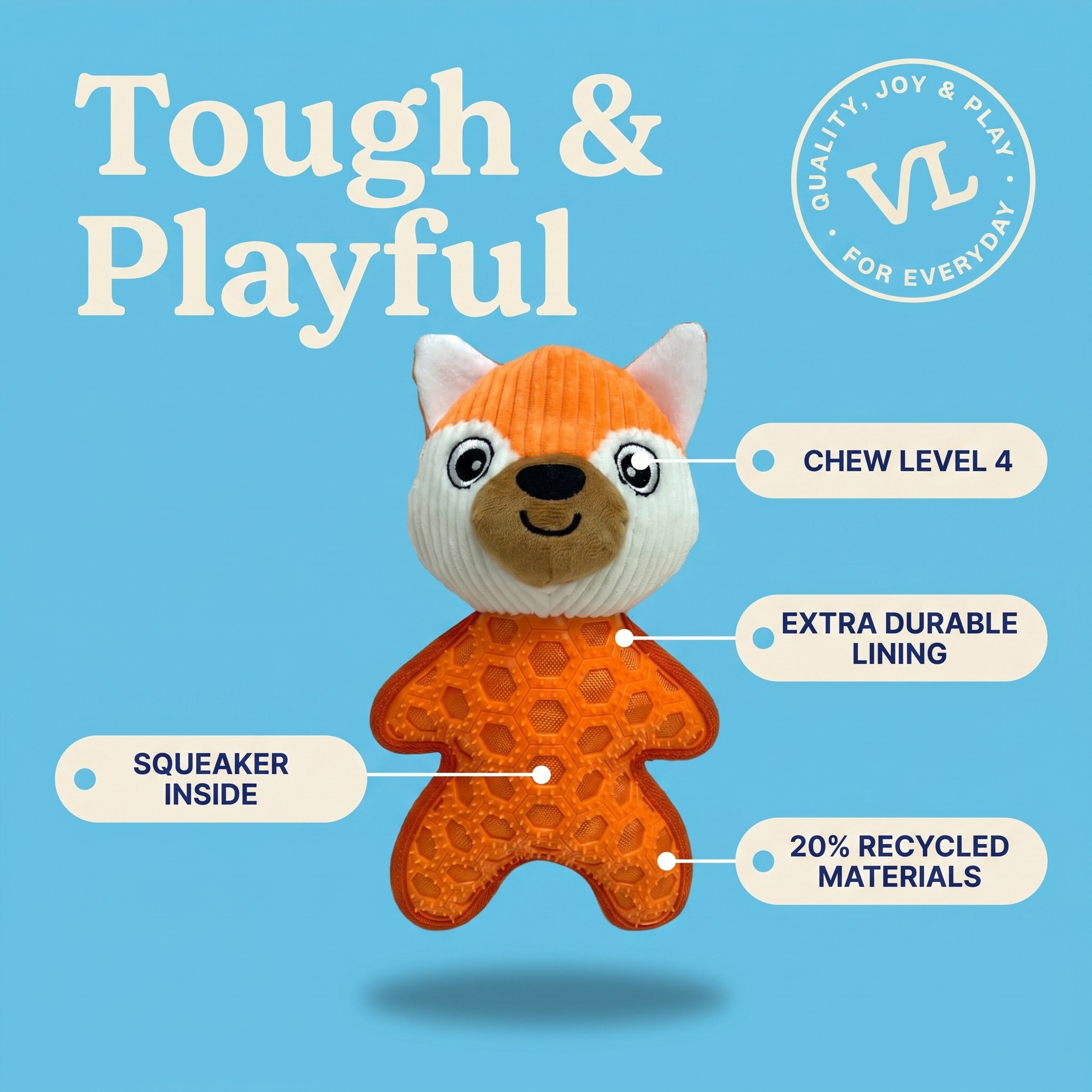 Vibrant Life Orange Fox Plush Dog Toy with Squeaker photo 5